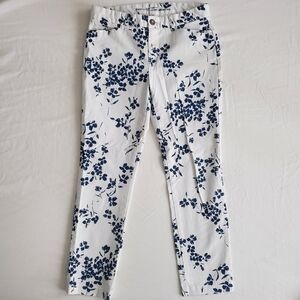GAP Khakis Slim City Womens 0 Ankle Pants White Blue Floral Cotton Blend FLAWS